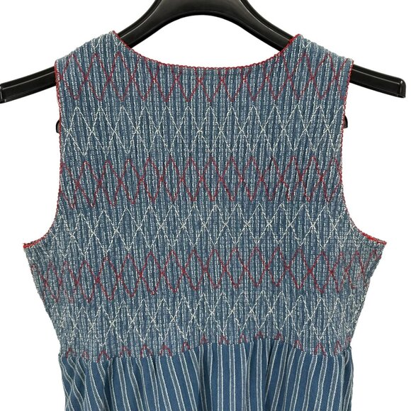 Matilda Jane Roxie Striped Tank Top Smocked Sleeveless Blue Embroidered Size L - Picture 5 of 8